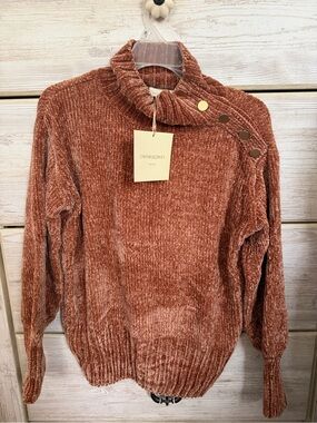 Cynthia Rowley Rust Chenille Turtleneck Sweater with Shoulder Buttons